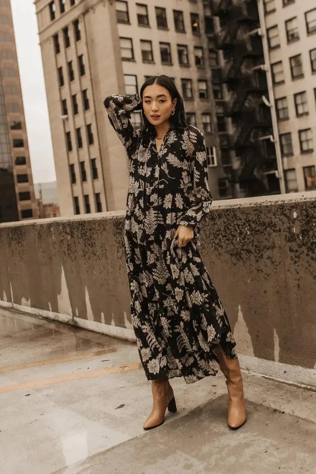Bohme Dresses Jayla Floral Chiffon Dress In Black Black 8211 Women Bohme Dresses Jayla Floral Chiffon Dress In Black Black 8211 Women