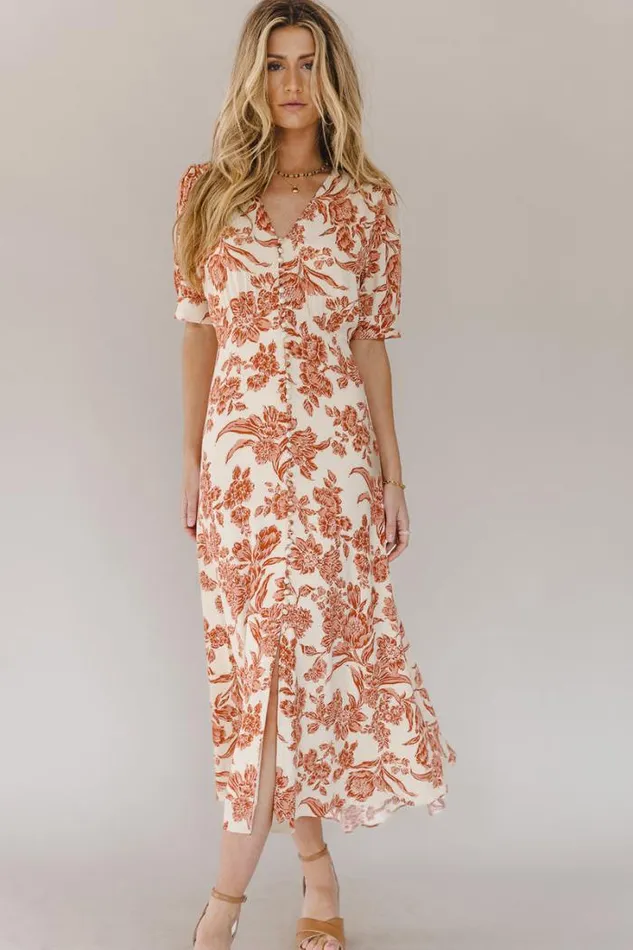 Bohme Dresses Lia Floral Midi Dress In Rust Rust 8211 Women