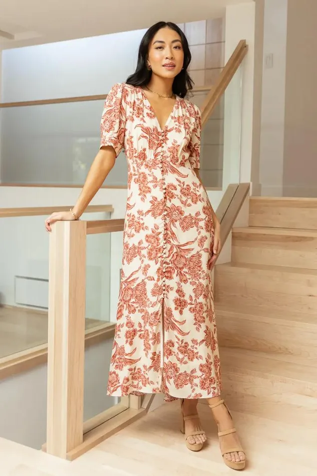 Bohme Dresses Lia Floral Midi Dress In Rust Rust 8211 Women Bohme Dresses Lia Floral Midi Dress In Rust Rust 8211 Women