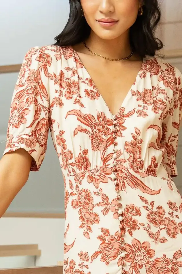 Bohme Dresses Lia Floral Midi Dress In Rust Rust 8211 Women Bohme Dresses Lia Floral Midi Dress In Rust Rust 8211 Women