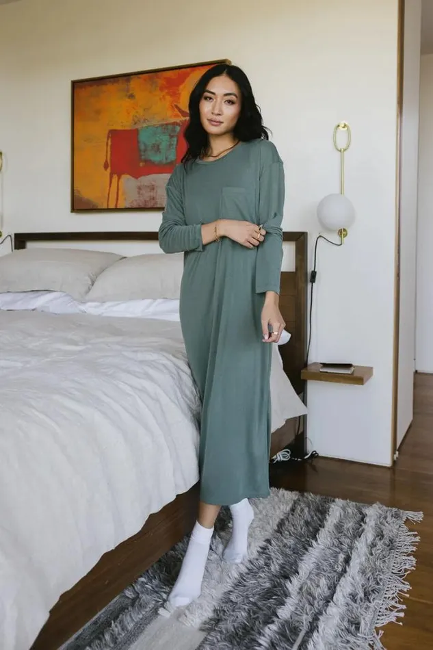 Bohme Dresses Long Sleeve TShirt Dress In Sage Sage 8211 Women