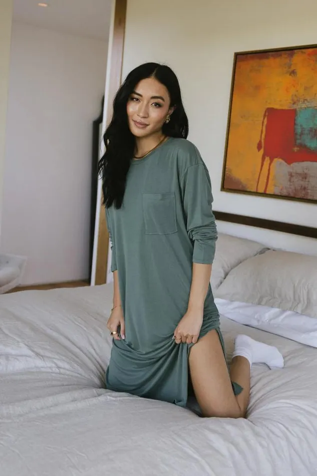 Bohme Dresses Long Sleeve TShirt Dress In Sage Sage 8211 Women Bohme Dresses Long Sleeve TShirt Dress In Sage Sage 8211 Women