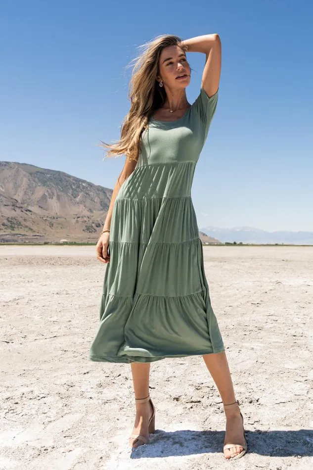 Bohme Dresses McKayla Tiered Dress In Sage Sage 8211 Women