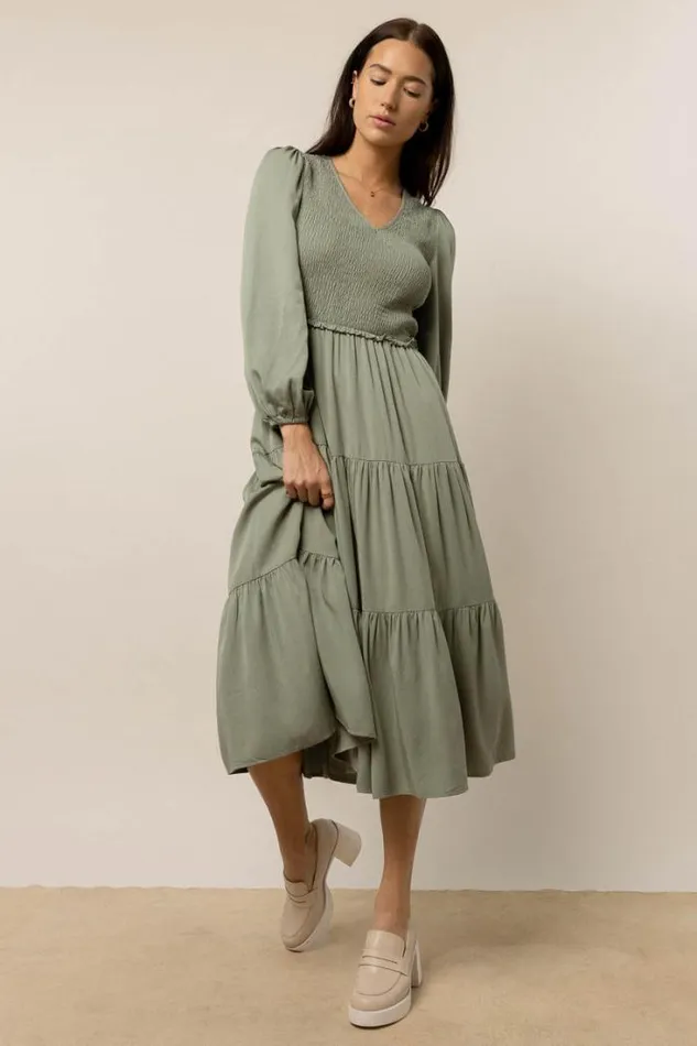 Bohme Dresses Smocked Tiered Midi Dress In Sage Sage 8211 Women