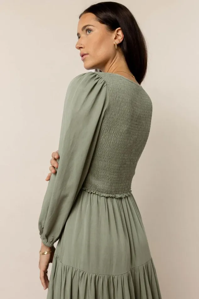 Bohme Dresses Smocked Tiered Midi Dress In Sage Sage 8211 Women Bohme Dresses Smocked Tiered Midi Dress In Sage Sage 8211 Women