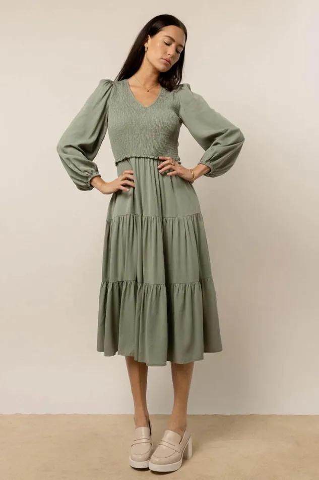 Bohme Dresses Smocked Tiered Midi Dress In Sage Sage 8211 Women Bohme Dresses Smocked Tiered Midi Dress In Sage Sage 8211 Women