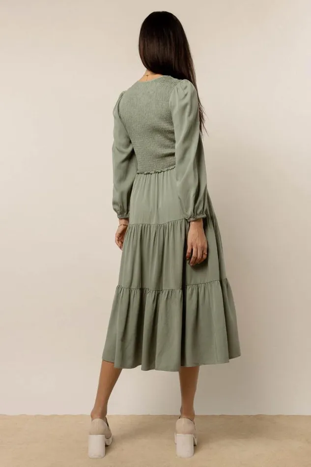Bohme Dresses Smocked Tiered Midi Dress In Sage Sage 8211 Women Bohme Dresses Smocked Tiered Midi Dress In Sage Sage 8211 Women