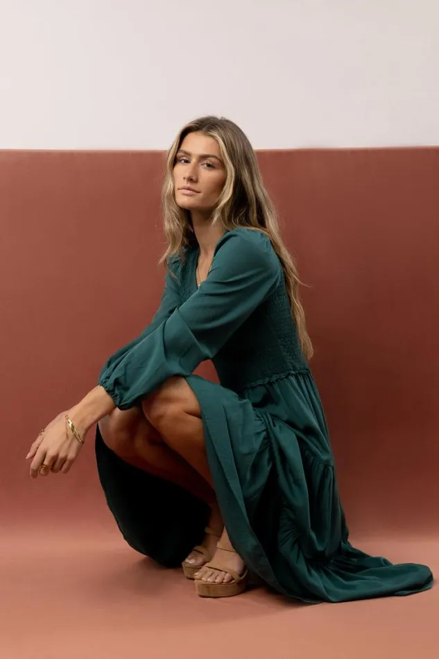 Bohme Dresses Smocked Tiered Midi Dress In Teal Teal 8211 Women