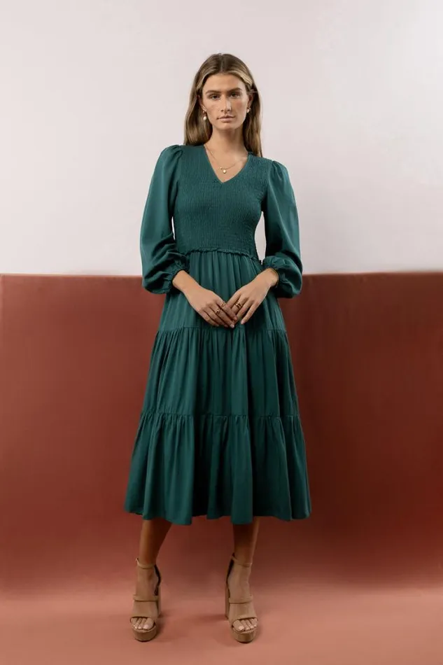 Bohme Dresses Smocked Tiered Midi Dress In Teal Teal 8211 Women Bohme Dresses Smocked Tiered Midi Dress In Teal Teal 8211 Women