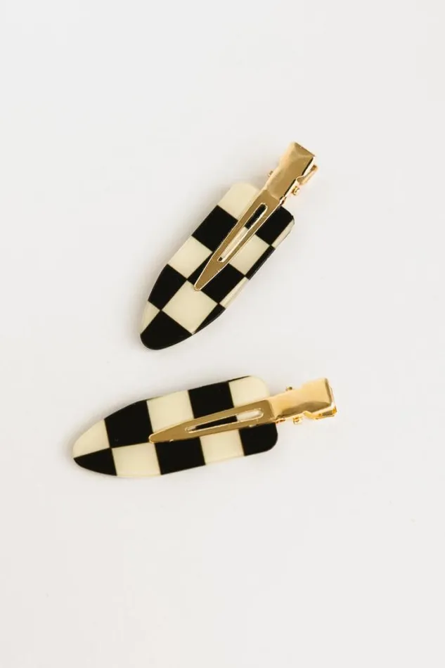 Bohme Hair Accessories Checkered Creaseless Hair Clips In Black Black 8211 Women