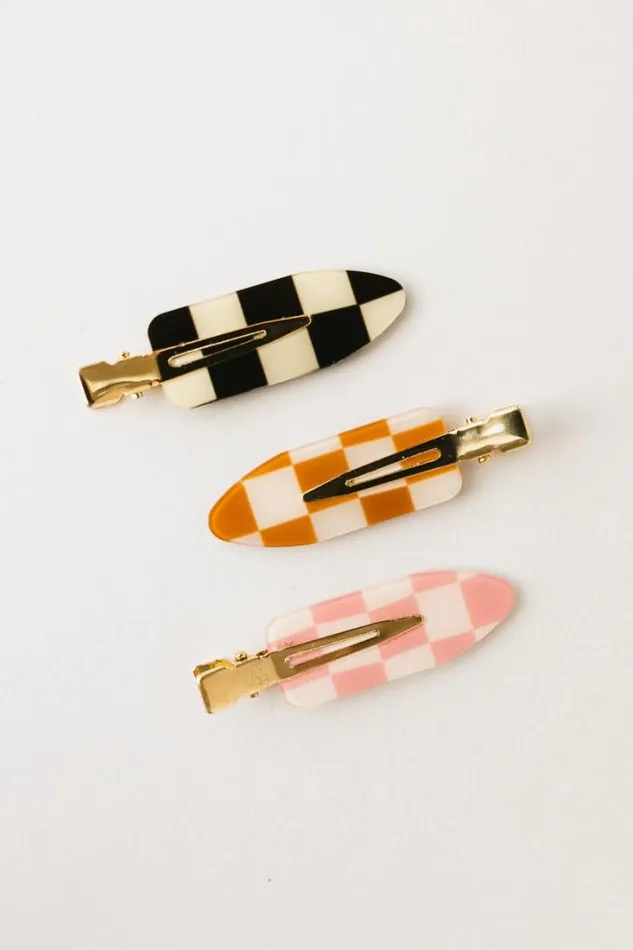Bohme Hair Accessories Checkered Creaseless Hair Clips In Black Black 8211 Women