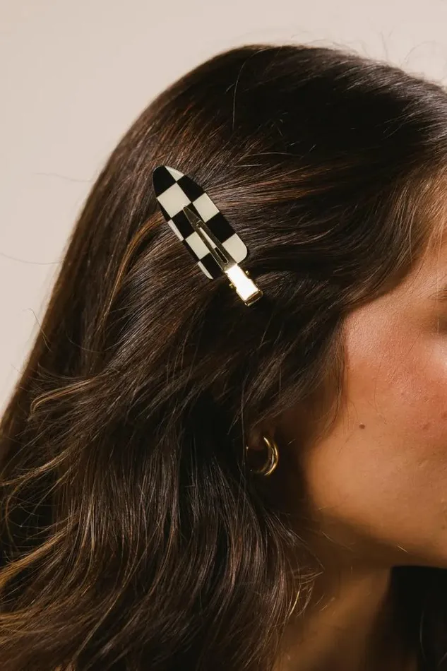 Bohme Hair Accessories Checkered Creaseless Hair Clips In Black Black 8211 Women