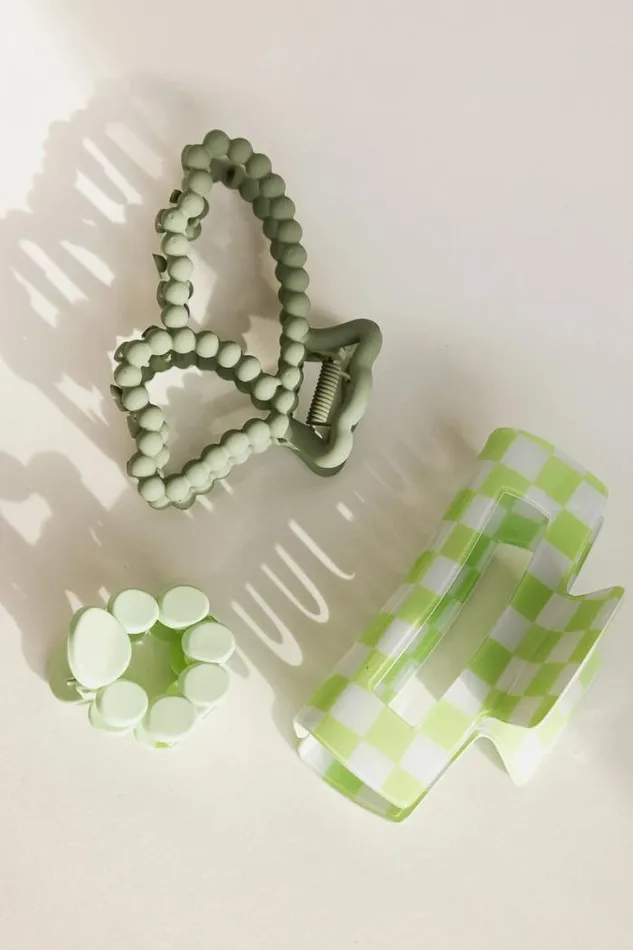 Bohme Hair Accessories Checkered Rectangle Claw Clip In Mint Mint 8211 Women