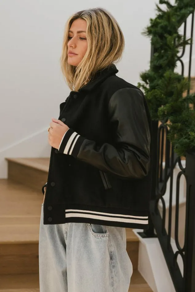 Bohme Jackets and Blazers Starting Line Up Varsity Jacket Black 8211 Women Bohme Jackets and Blazers Starting Line Up Varsity Jacket Black 8211 Women
