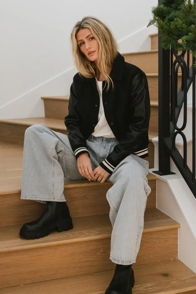 Bohme Jackets and Blazers Starting Line Up Varsity Jacket Black 8211 Women Bohme Jackets and Blazers Starting Line Up Varsity Jacket Black 8211 Women