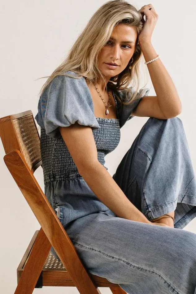 Bohme Jumpsuits and Overalls Piper Smocked Jumpsuit Denim 8211 Women Bohme Jumpsuits and Overalls Piper Smocked Jumpsuit Denim 8211 Women