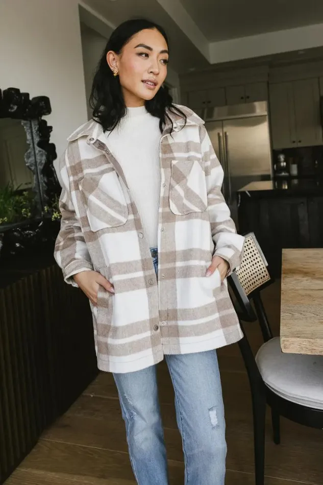 Bohme Outerwear Madeline Plaid Shacket In Taupe Taupe 8211 Women