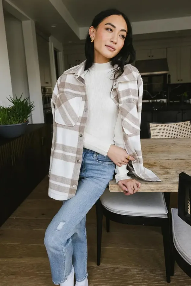 Bohme Outerwear Madeline Plaid Shacket In Taupe Taupe 8211 Women Bohme Outerwear Madeline Plaid Shacket In Taupe Taupe 8211 Women
