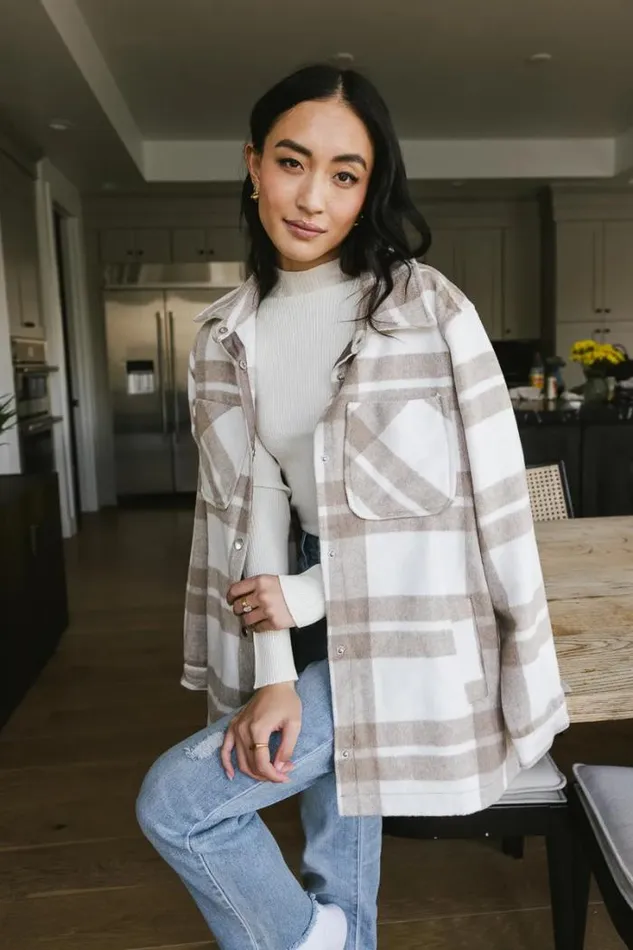 Bohme Outerwear Madeline Plaid Shacket In Taupe Taupe 8211 Women Bohme Outerwear Madeline Plaid Shacket In Taupe Taupe 8211 Women