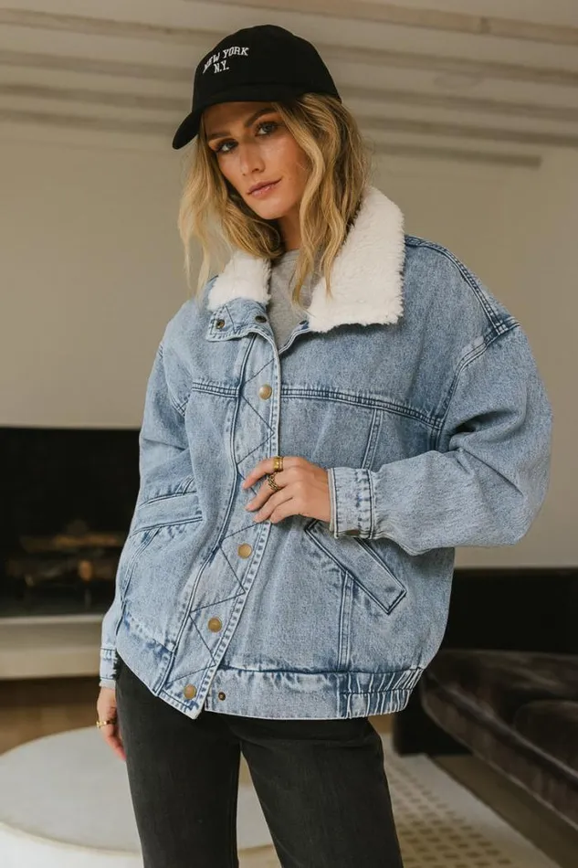 Bohme Outerwear Sherpa Collar Denim Jacket Light Wash 8211 Women