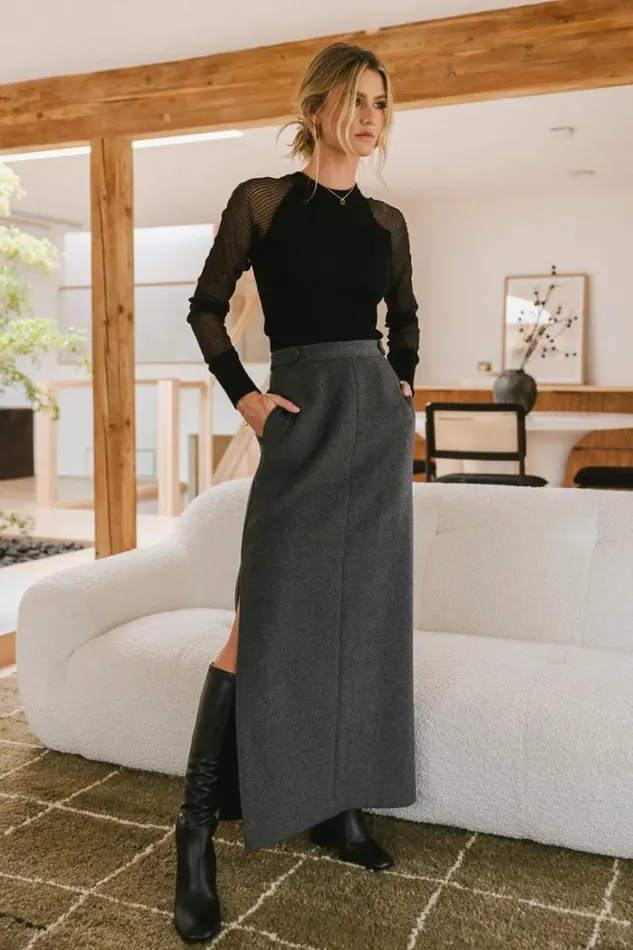 Bohme Skirts Francis Wool Blend Skirt 8211 FINAL SALE Charcoal 8211 Women