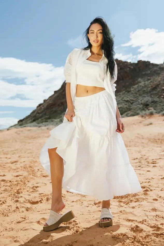 Bohme Skirts Layana Tiered Skirt In White White 8211 Women Bohme Skirts Layana Tiered Skirt In White White 8211 Women
