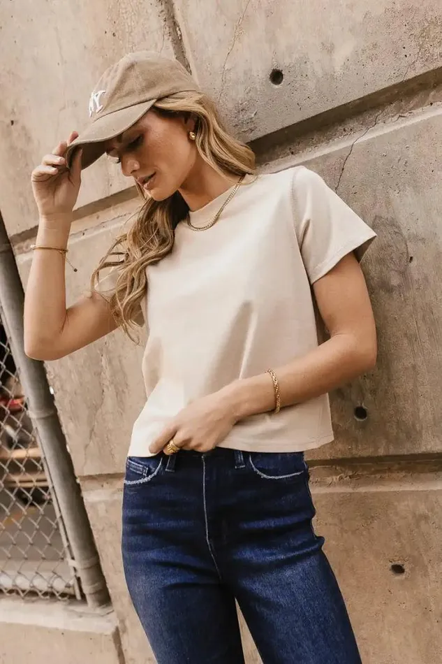 Bohme Tees and Tanks Mason Crewneck TShirt In Taupe Taupe 8211 Women Bohme Tees and Tanks Mason Crewneck TShirt In Taupe Taupe 8211 Women