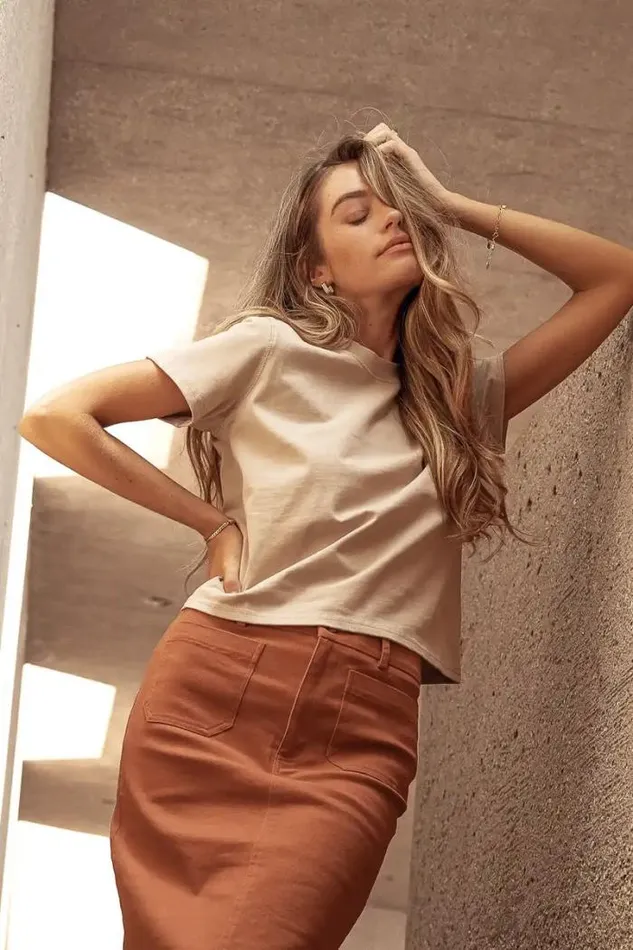 Bohme Tees and Tanks Mason Crewneck TShirt In Taupe Taupe 8211 Women Bohme Tees and Tanks Mason Crewneck TShirt In Taupe Taupe 8211 Women