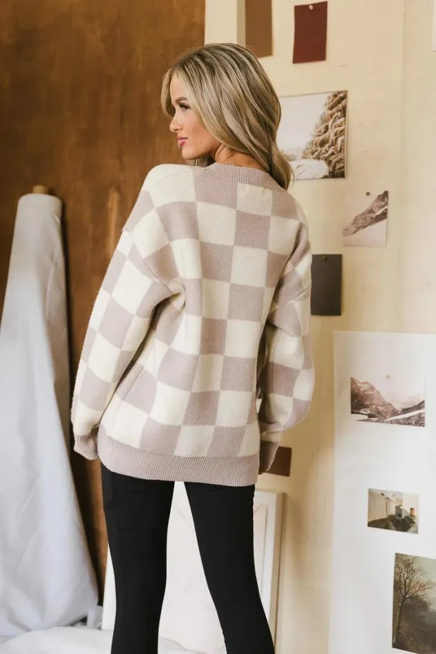Bohme Tops Angela Checkered Sweater In Mauve 8211 FINAL SALE Mauve 8211 Women Bohme Tops Angela Checkered Sweater In Mauve 8211 FINAL SALE Mauve 8211 Women