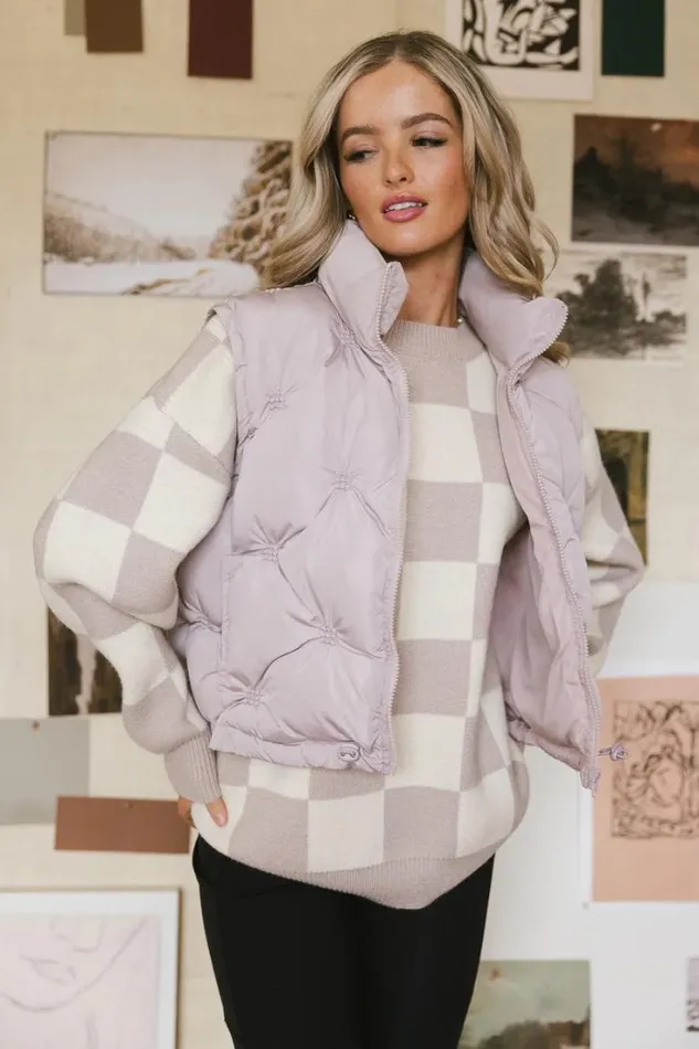 Bohme Tops Angela Checkered Sweater In Mauve 8211 FINAL SALE Mauve 8211 Women Bohme Tops Angela Checkered Sweater In Mauve 8211 FINAL SALE Mauve 8211 Women