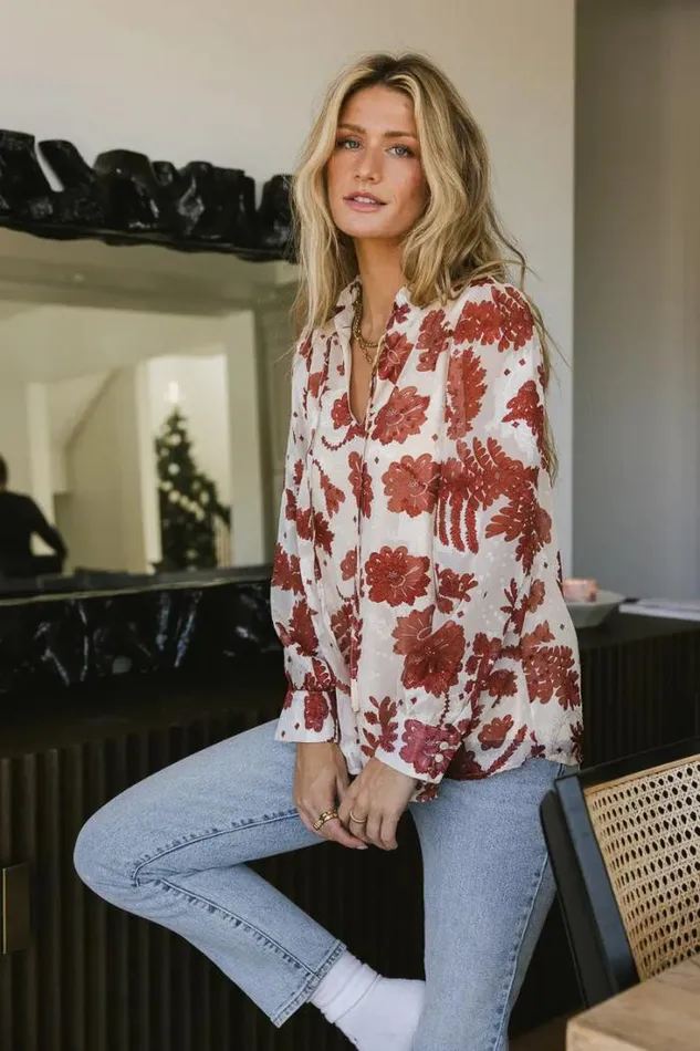 Bohme Tops Carroll Floral Chiffon Blouse Cream 8211 Women