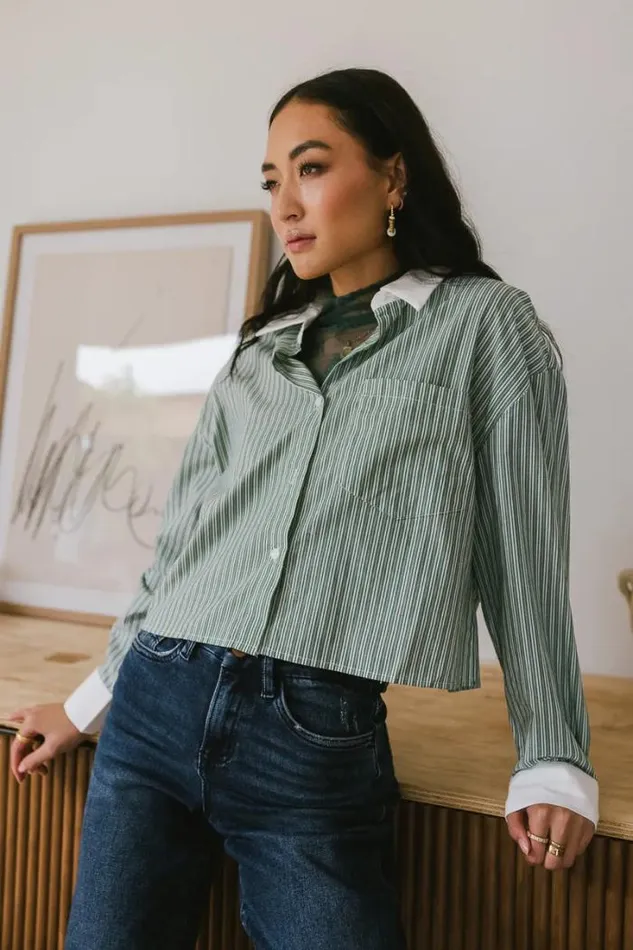 Bohme Tops Cassidy Striped Button Up Green 8211 Women