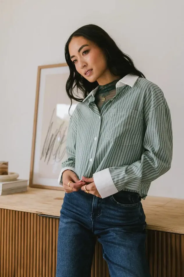 Bohme Tops Cassidy Striped Button Up Green 8211 Women Bohme Tops Cassidy Striped Button Up Green 8211 Women