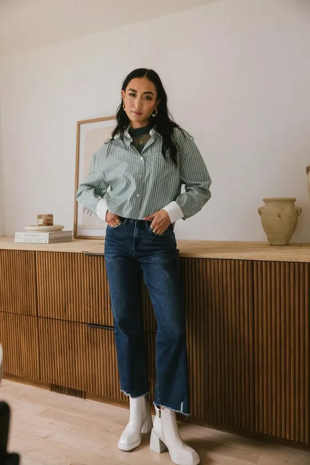 Bohme Tops Cassidy Striped Button Up Green 8211 Women Bohme Tops Cassidy Striped Button Up Green 8211 Women