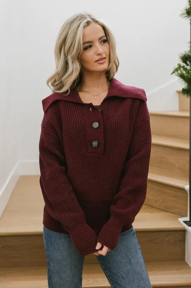 Bohme Tops Diana Collared Sweater Burgundy 8211 Women