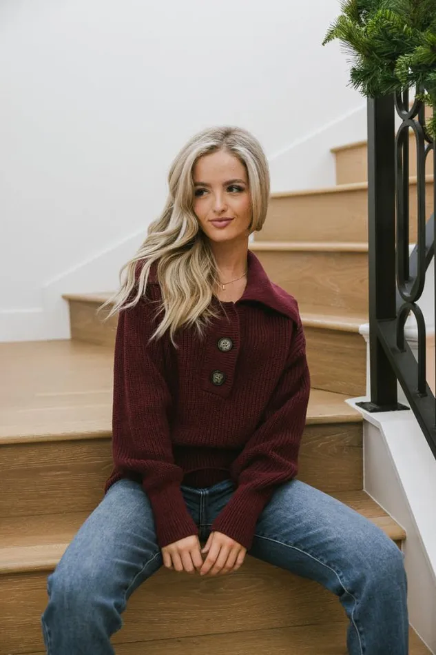 Bohme Tops Diana Collared Sweater Burgundy 8211 Women Bohme Tops Diana Collared Sweater Burgundy 8211 Women