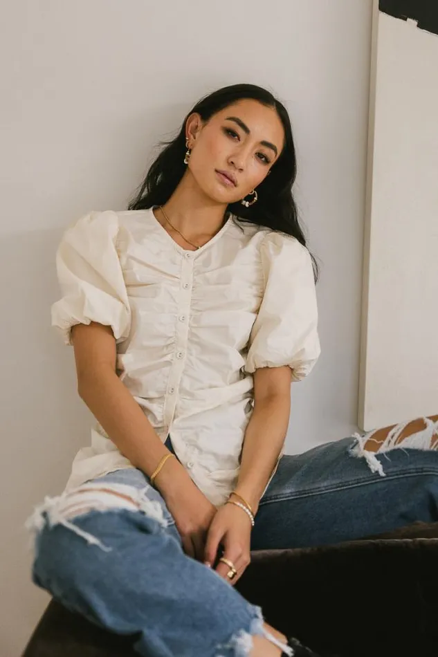 Bohme Tops Frankie Ruched Top In Natural 8211 FINAL SALE Natural 8211 Women