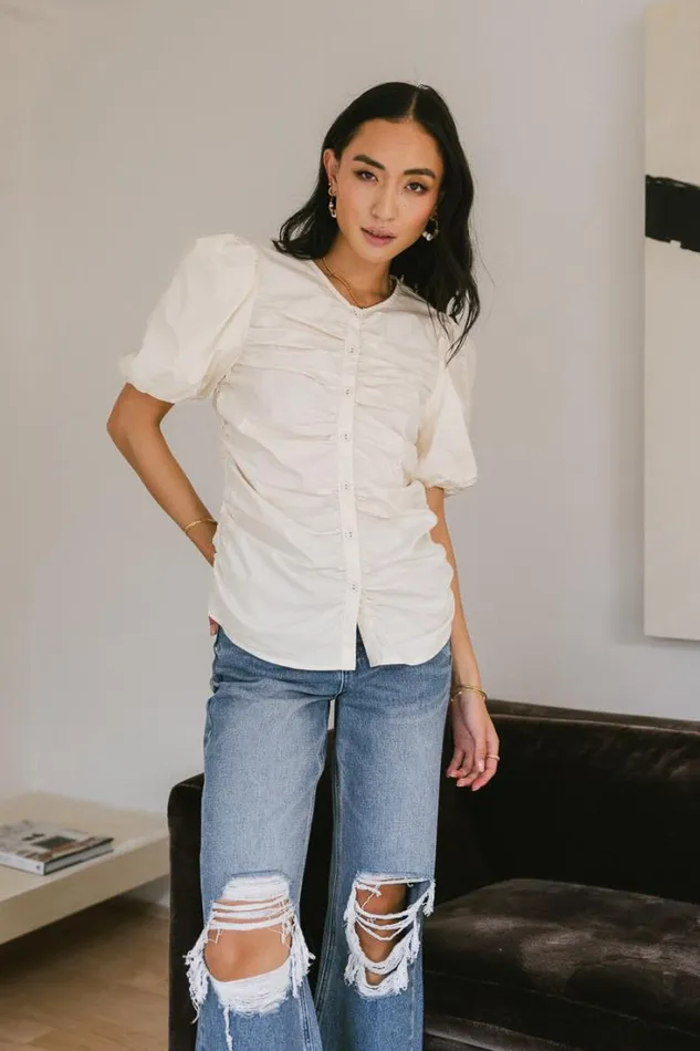 Bohme Tops Frankie Ruched Top In Natural 8211 FINAL SALE Natural 8211 Women Bohme Tops Frankie Ruched Top In Natural 8211 FINAL SALE Natural 8211 Women