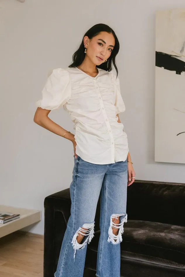 Bohme Tops Frankie Ruched Top In Natural 8211 FINAL SALE Natural 8211 Women Bohme Tops Frankie Ruched Top In Natural 8211 FINAL SALE Natural 8211 Women