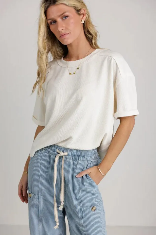 Bohme Tops Jaxson Ribbed Knit Top Cream 8211 Women