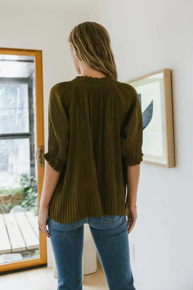Bohme Tops Killian Pleated Blouse In Olive Olive 8211 Women Bohme Tops Killian Pleated Blouse In Olive Olive 8211 Women