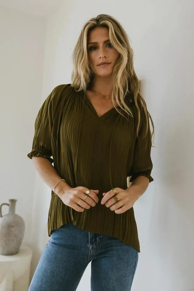 Bohme Tops Killian Pleated Blouse In Olive Olive 8211 Women Bohme Tops Killian Pleated Blouse In Olive Olive 8211 Women
