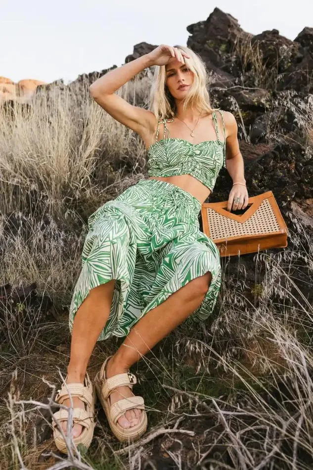 Bohme Tops Marissa Printed Crop Top Green 8211 Women