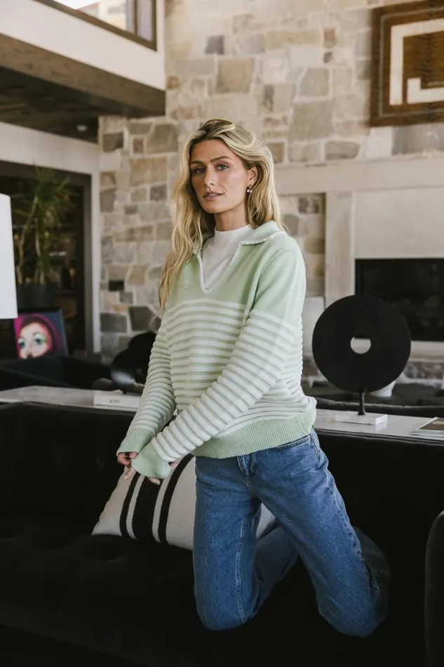 Bohme Tops Nathaniel Collared Sweater In Sage Sage 8211 Women