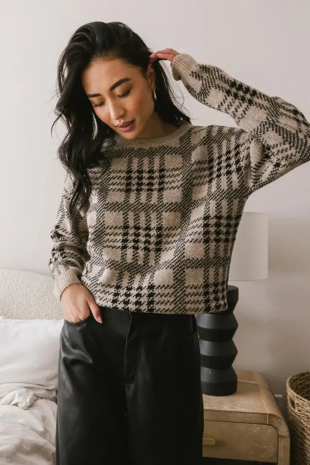 Bohme Tops Raelynn Plaid Sweater 8211 FINAL SALE Oatmeal 8211 Women