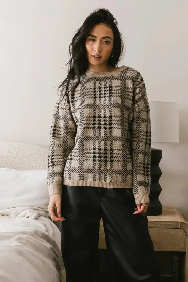 Bohme Tops Raelynn Plaid Sweater 8211 FINAL SALE Oatmeal 8211 Women Bohme Tops Raelynn Plaid Sweater 8211 FINAL SALE Oatmeal 8211 Women