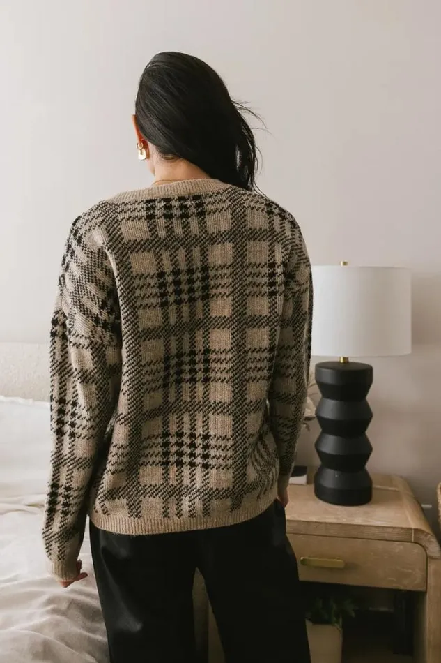 Bohme Tops Raelynn Plaid Sweater 8211 FINAL SALE Oatmeal 8211 Women Bohme Tops Raelynn Plaid Sweater 8211 FINAL SALE Oatmeal 8211 Women