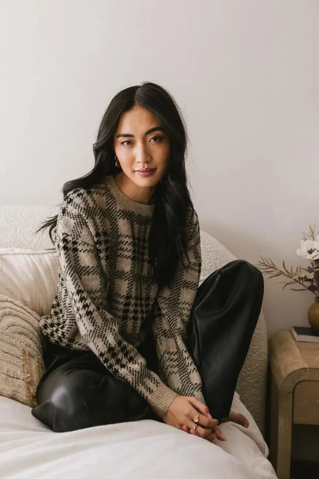 Bohme Tops Raelynn Plaid Sweater 8211 FINAL SALE Oatmeal 8211 Women Bohme Tops Raelynn Plaid Sweater 8211 FINAL SALE Oatmeal 8211 Women