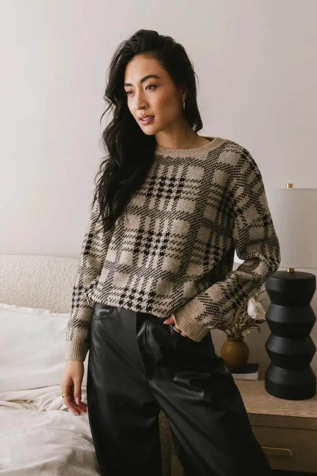 Bohme Tops Raelynn Plaid Sweater 8211 FINAL SALE Oatmeal 8211 Women Bohme Tops Raelynn Plaid Sweater 8211 FINAL SALE Oatmeal 8211 Women