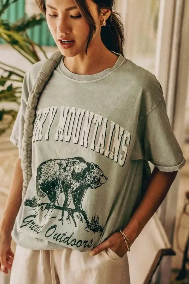 Bohme Tops Smoky Mountain Graphic Tee Green 8211 Women Bohme Tops Smoky Mountain Graphic Tee Green 8211 Women